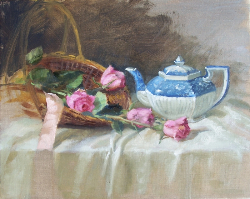 Roses and Teapot by artist Eve  Larson